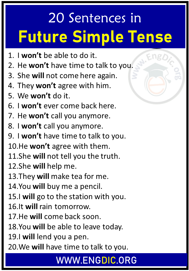 20 sentences in future simple tense