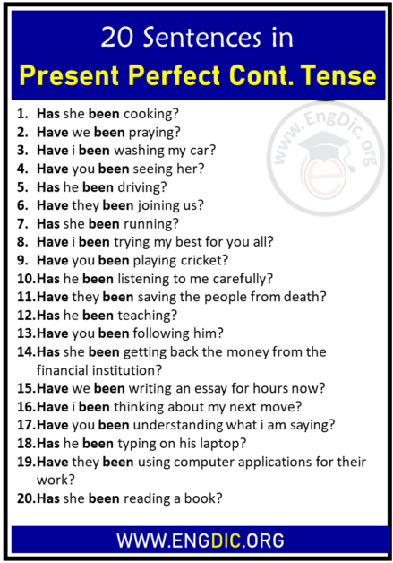 20 Sentences in Present Perfect Continuous Tense - EngDic