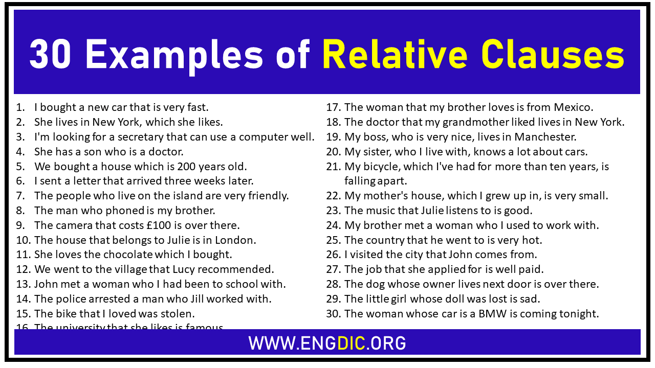 Five Sentences With Relative Clauses - Printable Templates Free