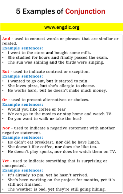 5 Examples of Conjunctions in Sentences - EngDic