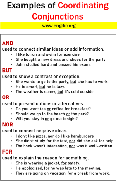 5 Examples of Coordinating Conjunctions in Sentences - EngDic