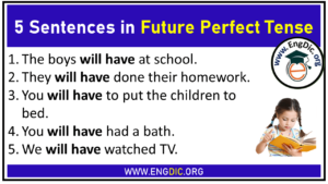 write 5 sentences in future perfect tense