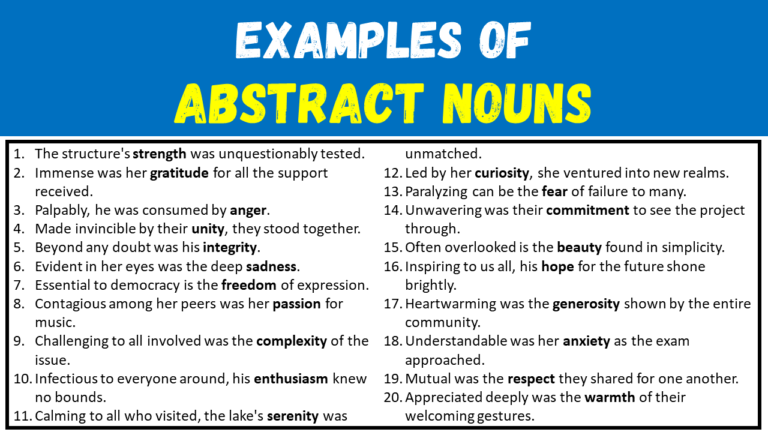 50 Examples of Abstract Nouns in Sentences & Meanings - EngDic