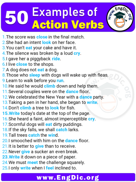 50 Examples of Action Verbs in Sentences - EngDic