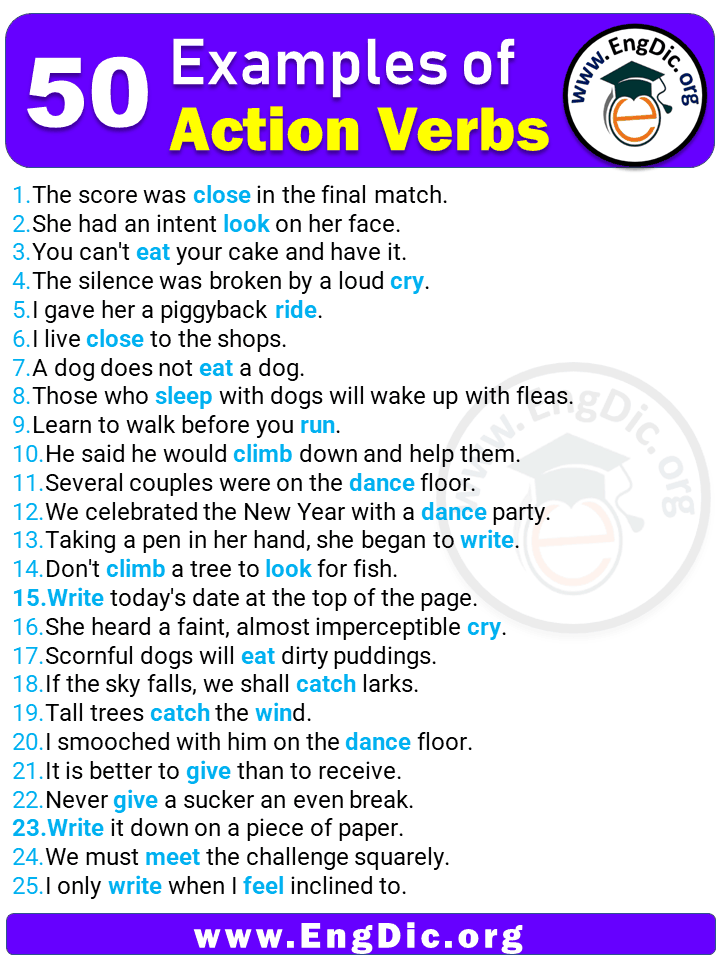 50 Examples of Action Verbs in Sentences