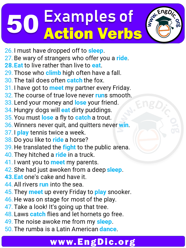 50 Examples of Action Verbs in Sentences 2