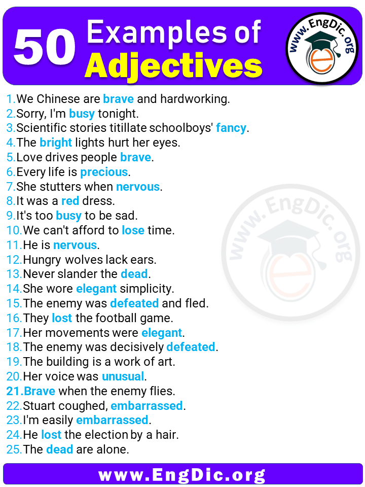 50 Examples of Adjectives in Sentences – EngDic