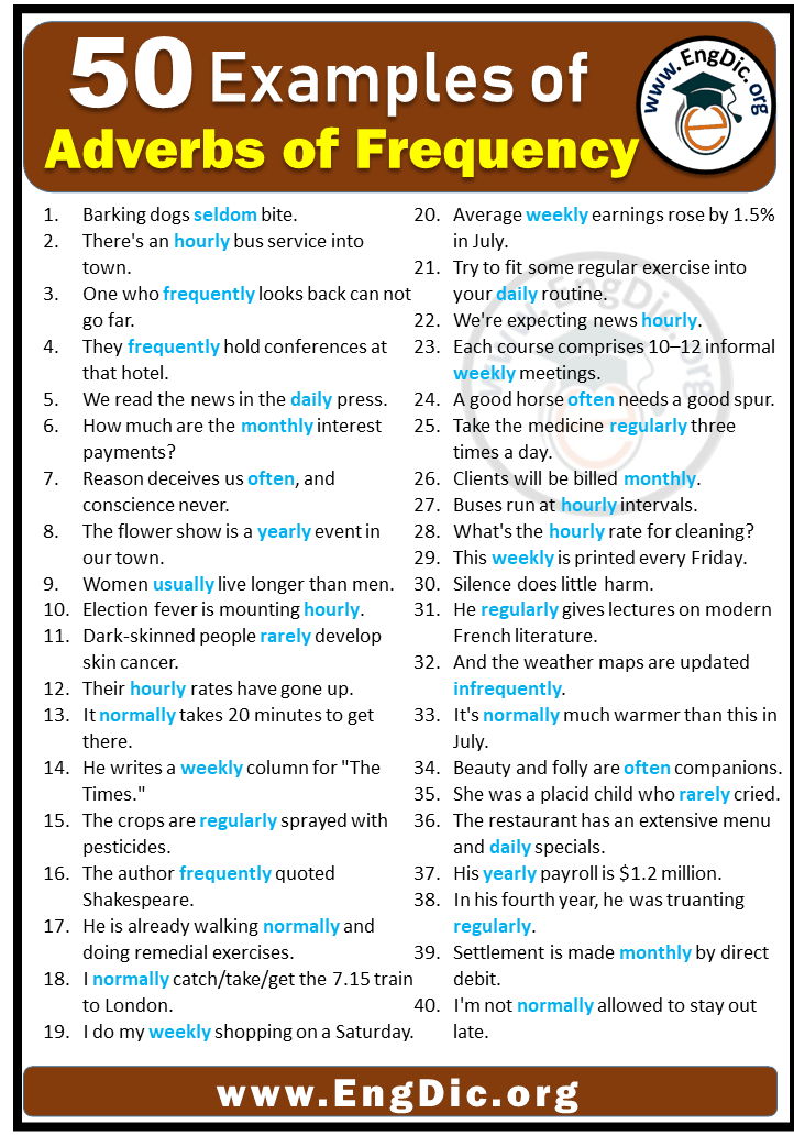 50 Examples of Adverbs of Frequency in Sentences - EngDic