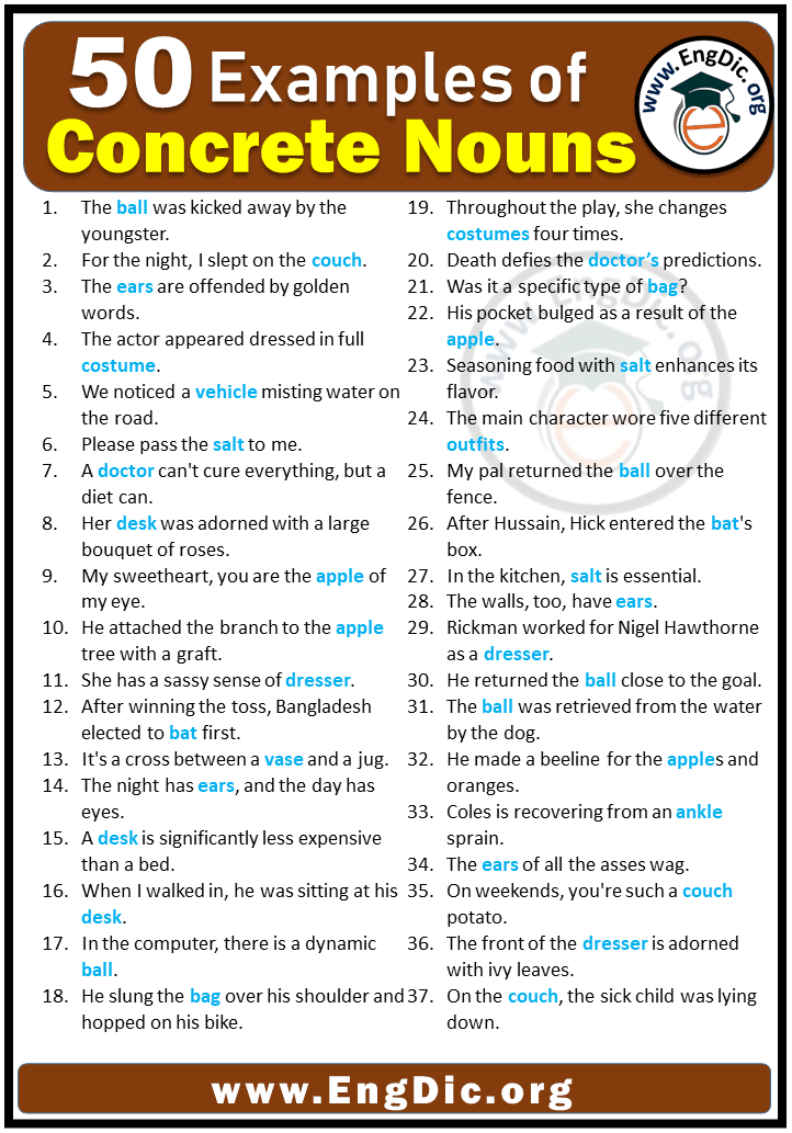 50 Examples Of Concrete Nouns In Sentences With Answers EngDic   50 Examples Of Concrete Nouns In Sentences  