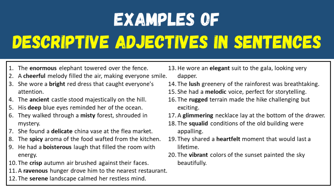 50 Examples of Descriptive Adjectives in Sentences - EngDic