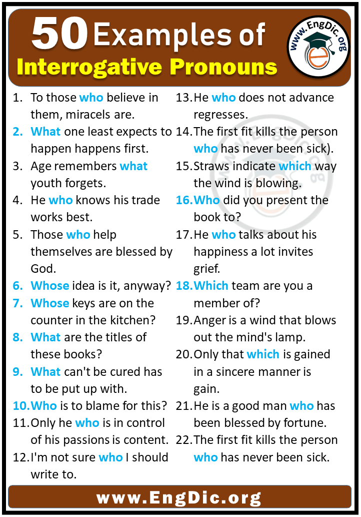 50 Examples of Interrogative Pronouns in Sentences