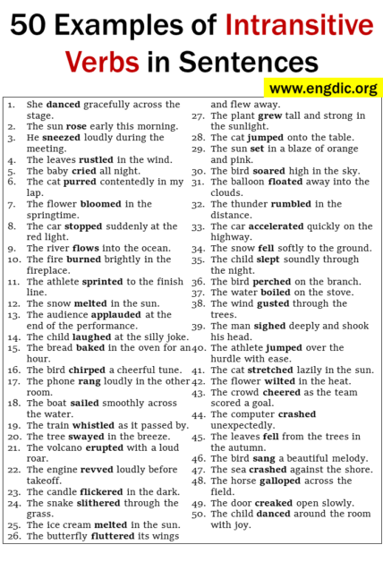 50 Examples of Intransitive verbs in Sentences - EngDic