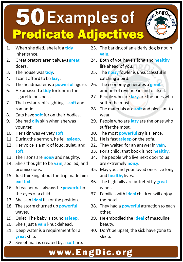 Examples Of Predicate Adjectives Engdic