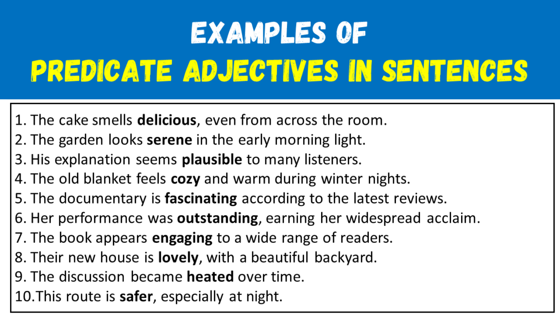 50 Examples of Predicate Adjectives in Sentences - EngDic