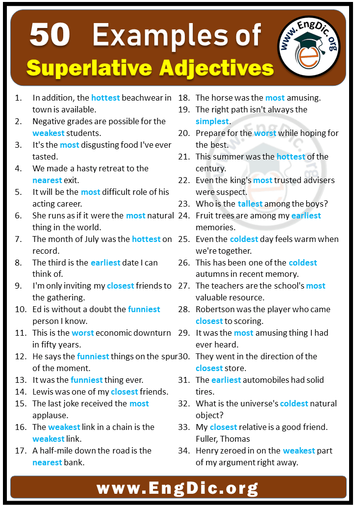 50 Examples of Superlative Adjectives in Sentences