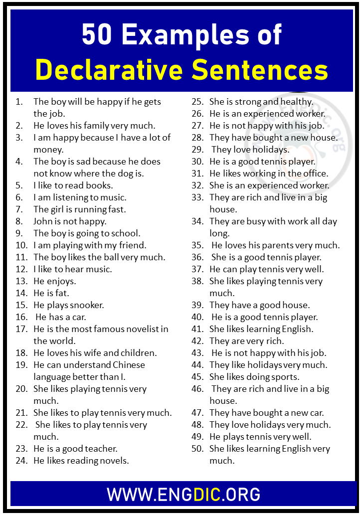 50 examples of declarative sentences