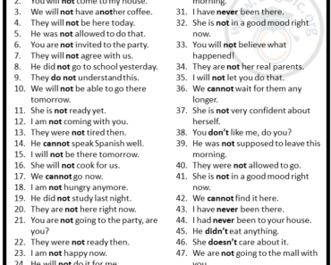 50 Examples of Negative Sentences