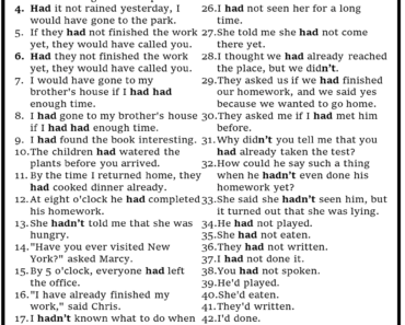 50 Sentences in Past Perfect Tense