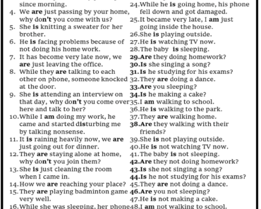 50 Sentences in Present Continuous Tense