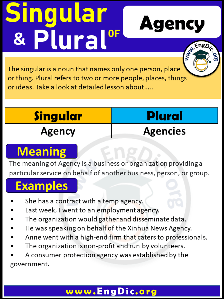 Agency Plural, What is the plural of Agency?