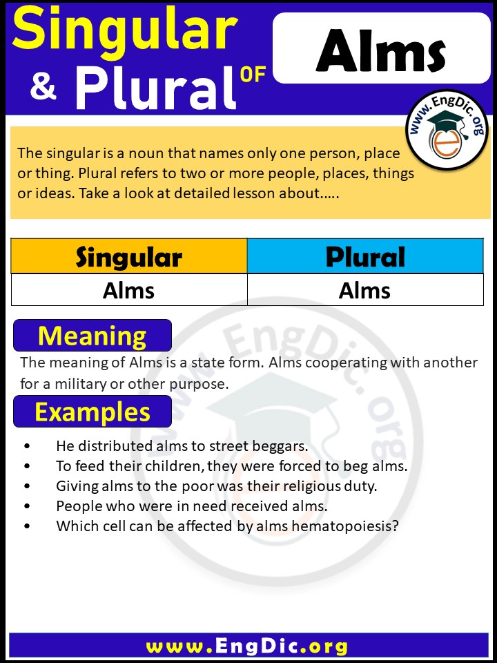 Alms Plural, What is the plural of Alms?