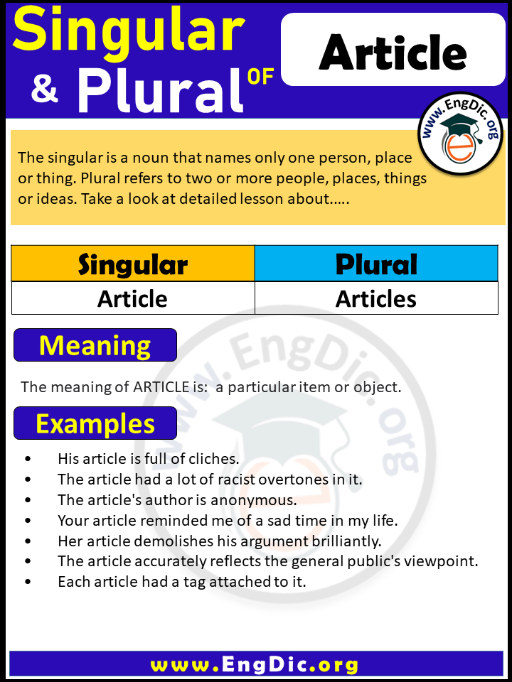 Article Plural, What is the plural of Article? Article Plural, What is the plural of Article?