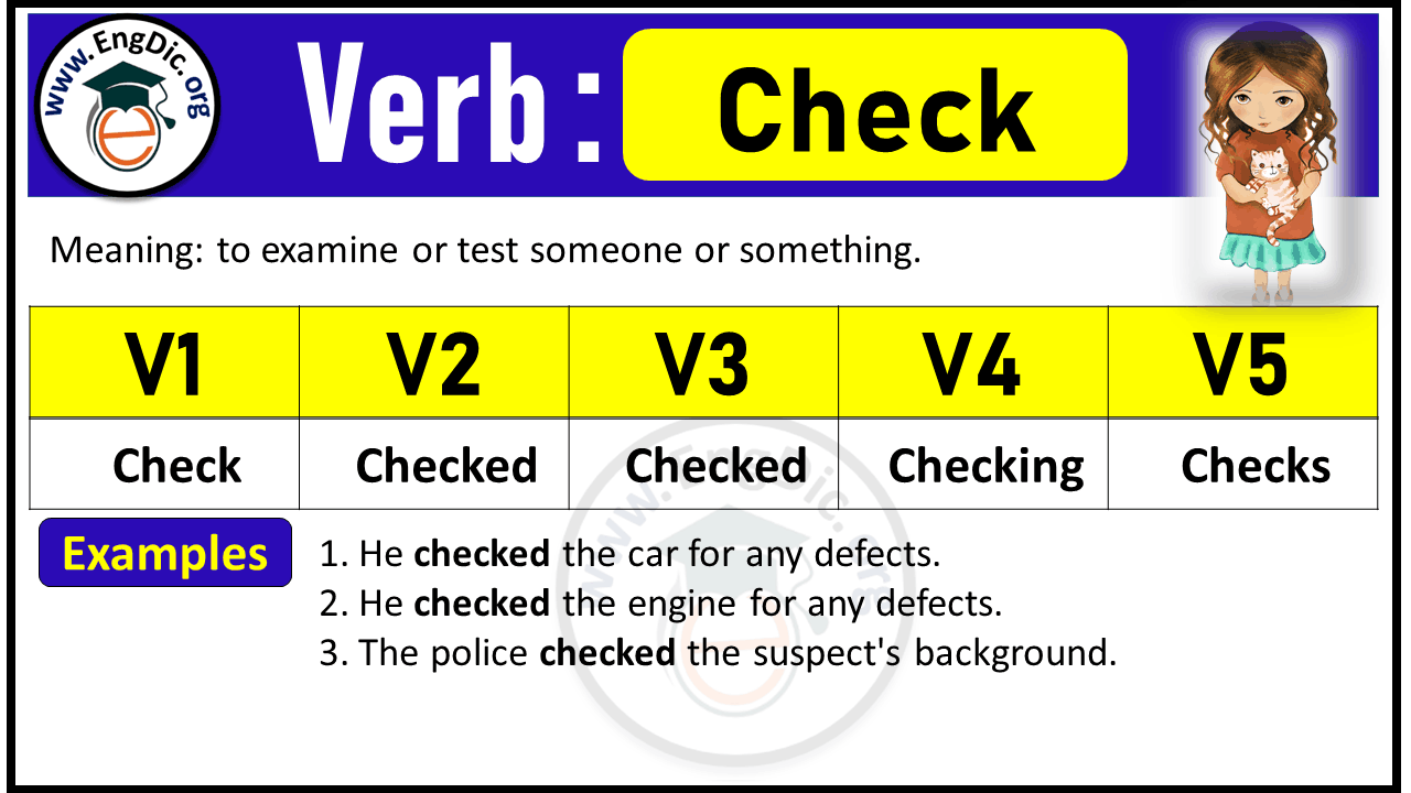 Check Past Tense, v1 v2 v3 v4 v5 Forms of Check, Past Simple and Past Participle