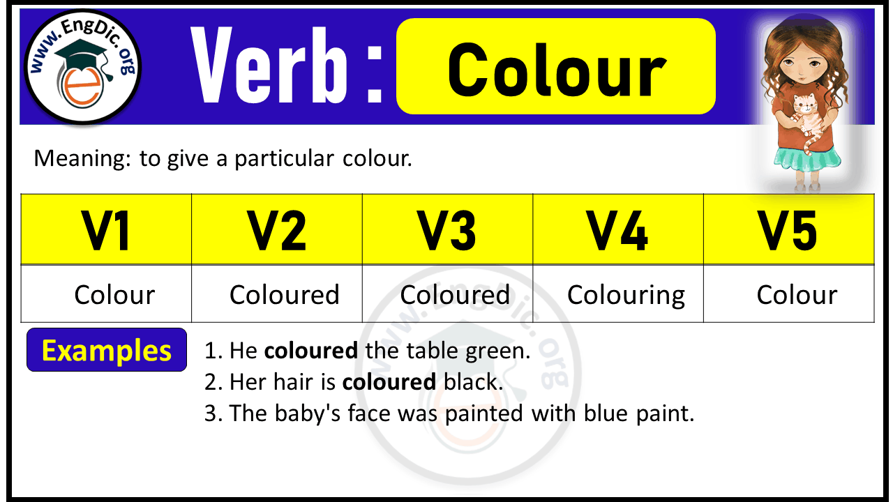 Colour Past Tense, v1 v2 v3 v4 v5 Forms of Colour, Past Simple and Past Participle