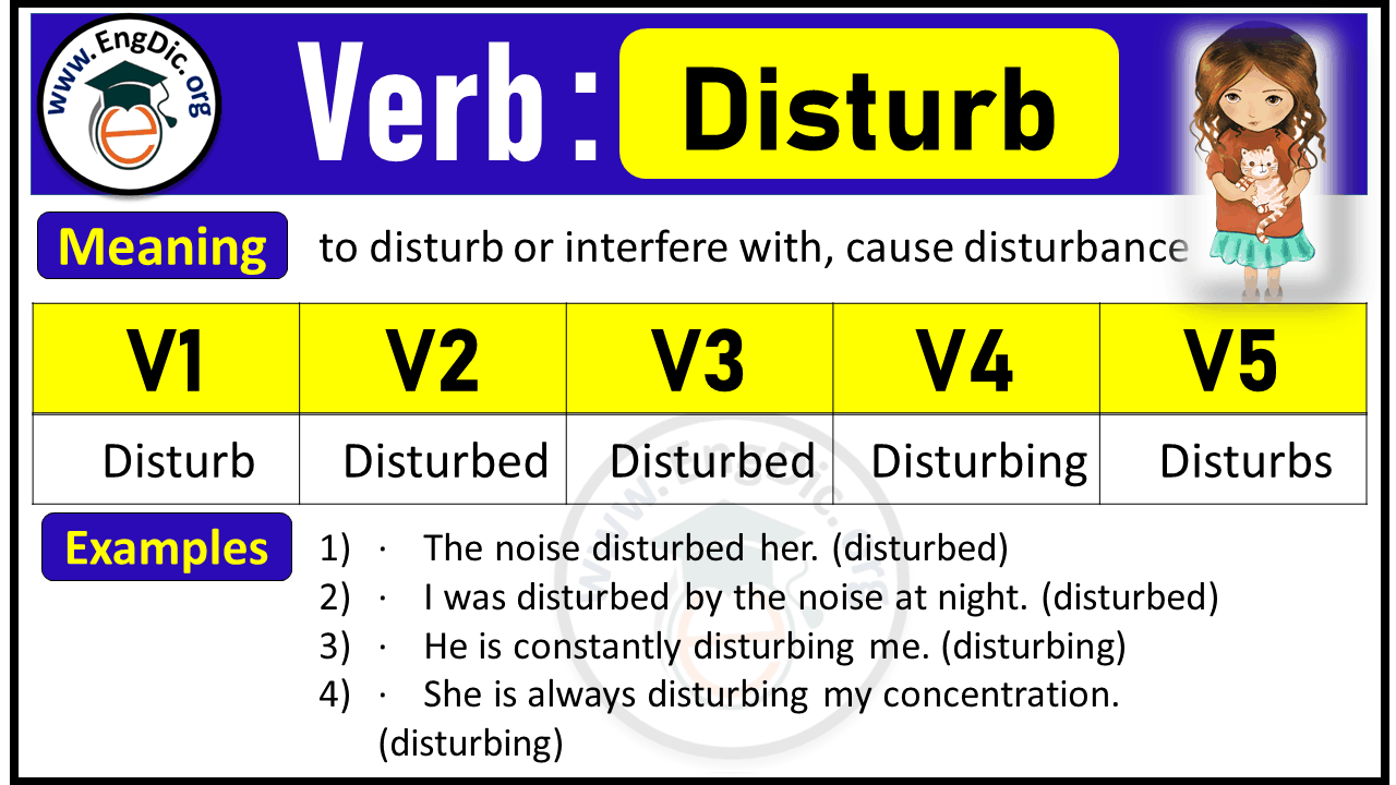 Disturb Past Tense, V1 V2 V3 V4 V5 Forms of Disturb, Past Simple and Past Participle