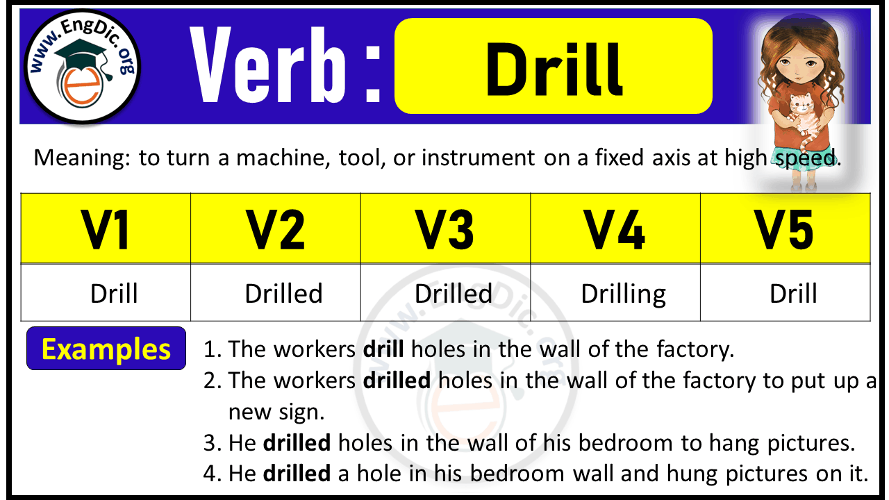 Drill Past Tense, v1 v2 v3 v4 v5 Forms of Drill, Past Simple and Past Participle