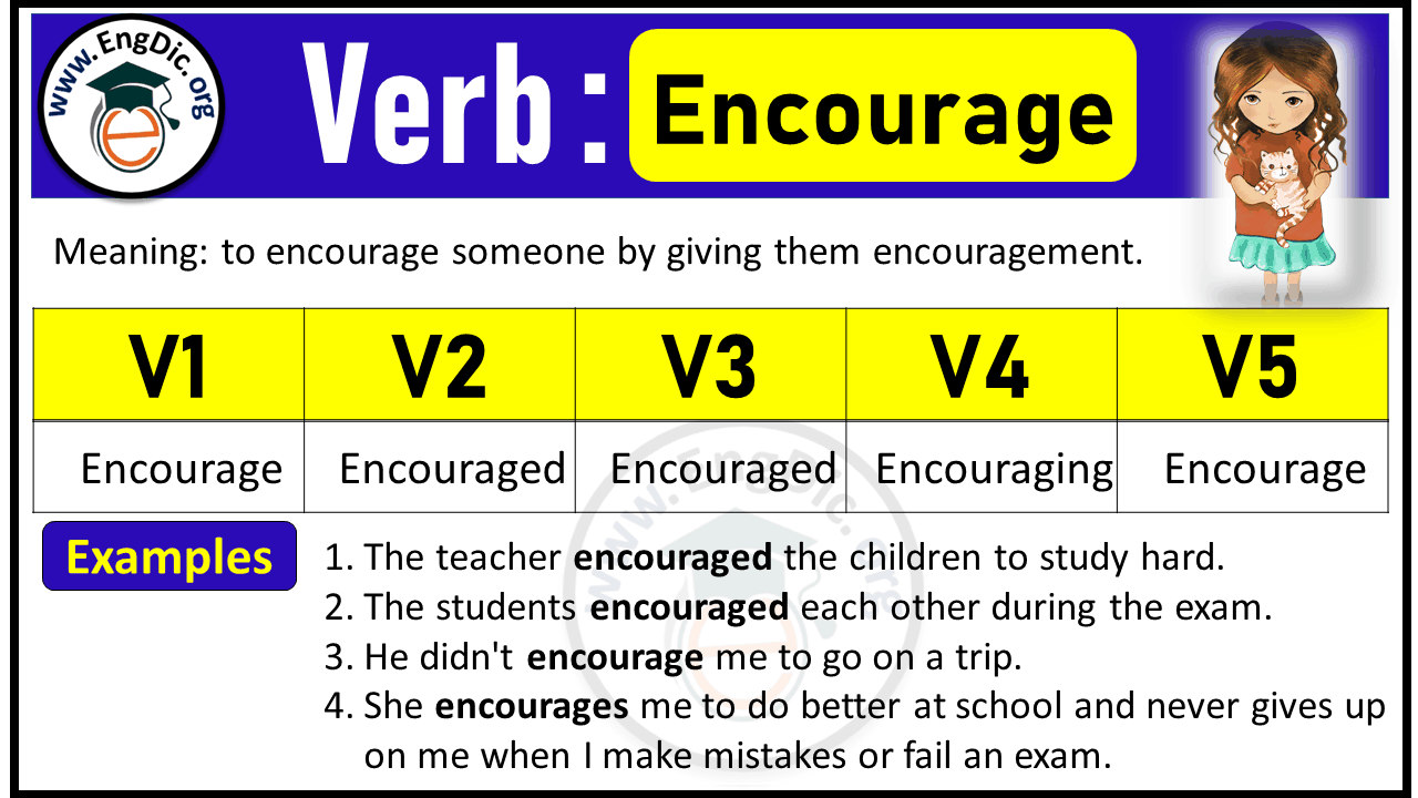 Encourage Past Tense, v1 v2 v3 v4 V5 Forms of Encourage, Past Simple and Past Participle