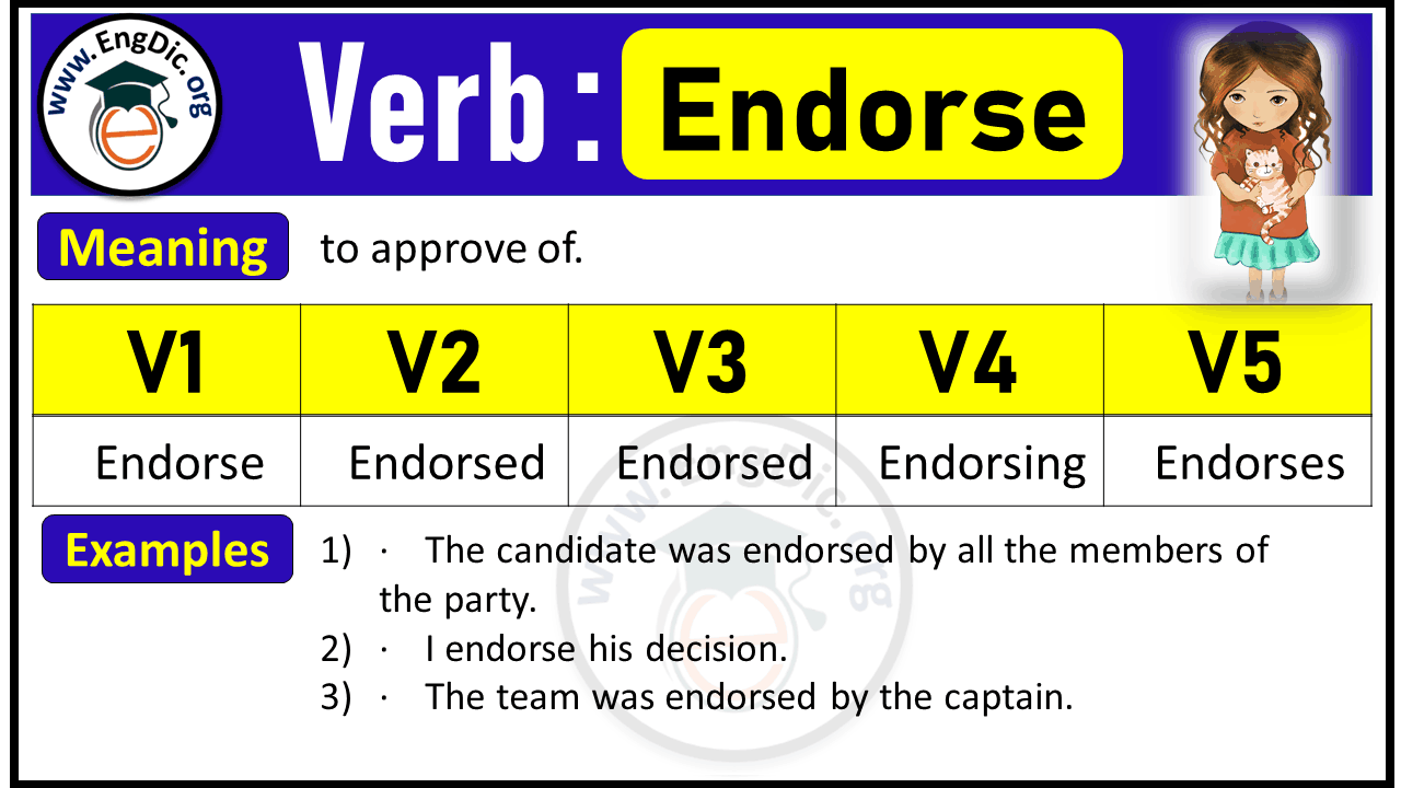 Endorse Past Tense, V1 V2 V3 V4 V5 Forms of Endorse, Past Simple and Past Participle