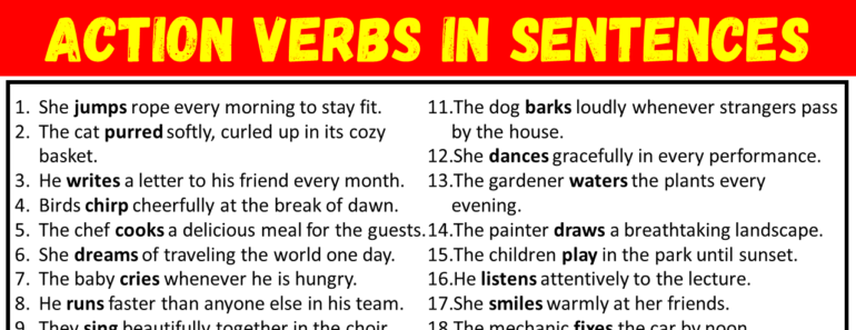 100 Examples of Action Verbs in Sentences