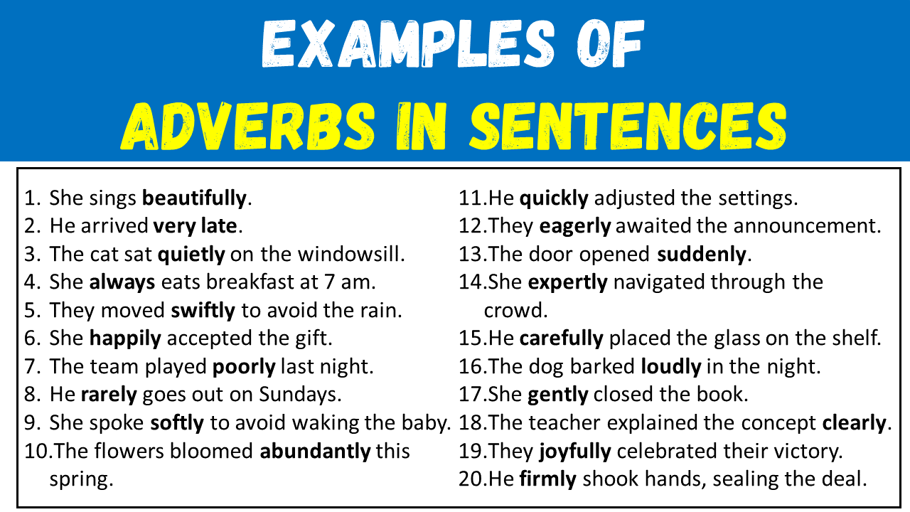 100 Examples of Adverbs in Sentences - EngDic