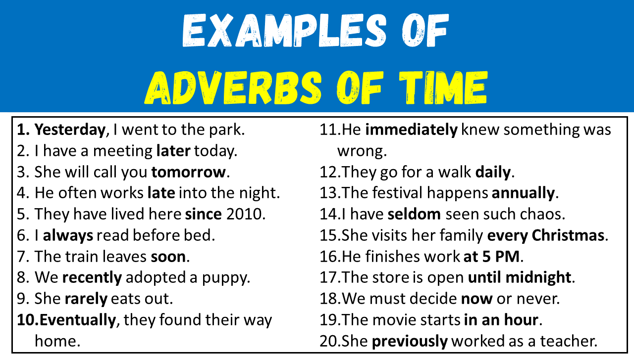 100 Examples of Adverbs of Time in Sentences - EngDic