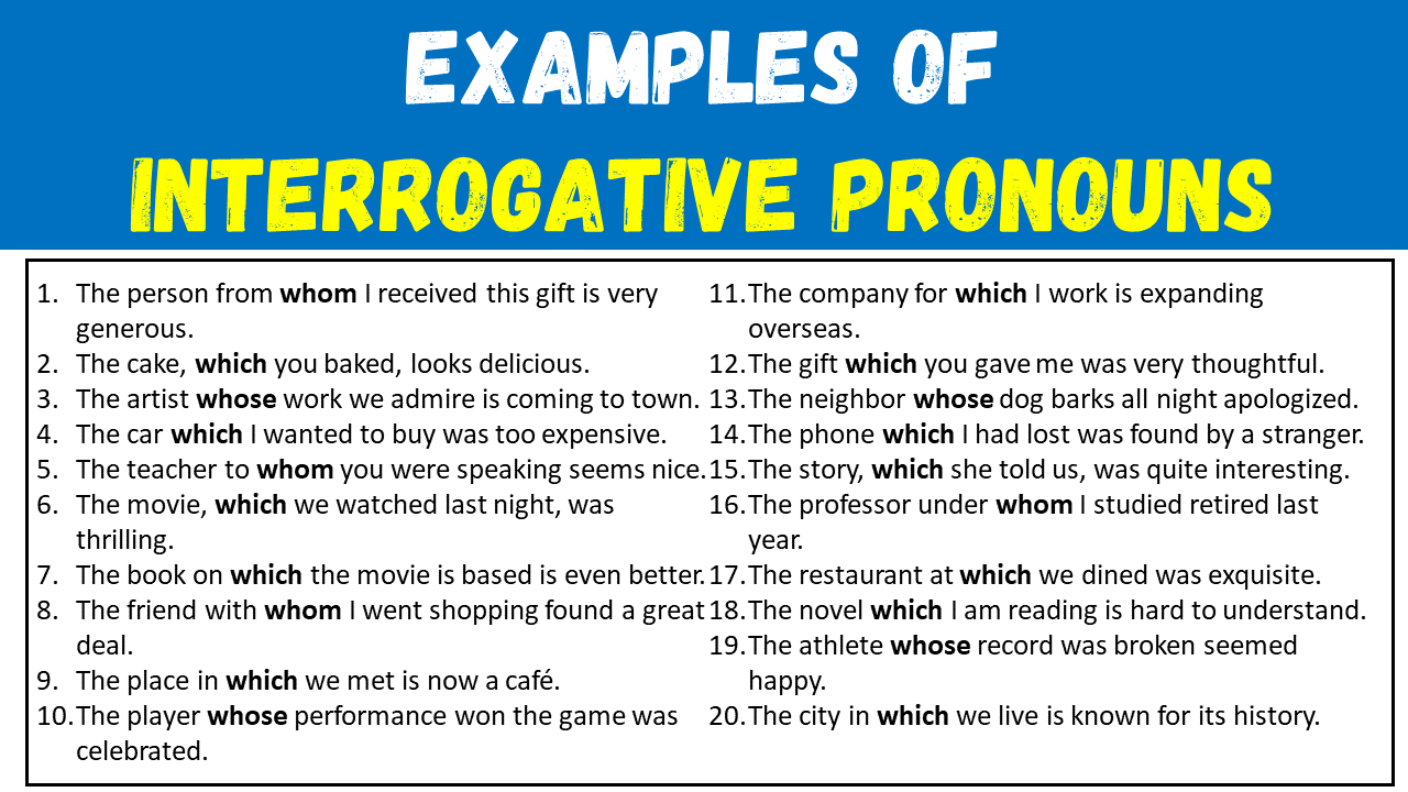 50 Examples Of Interrogative Pronouns In Sentences Engdic 