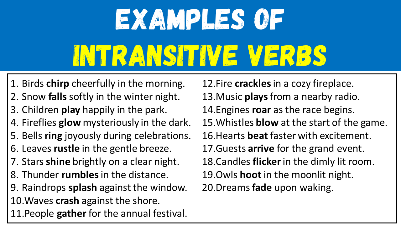 100 Examples of Intransitive Verbs in Sentences - EngDic