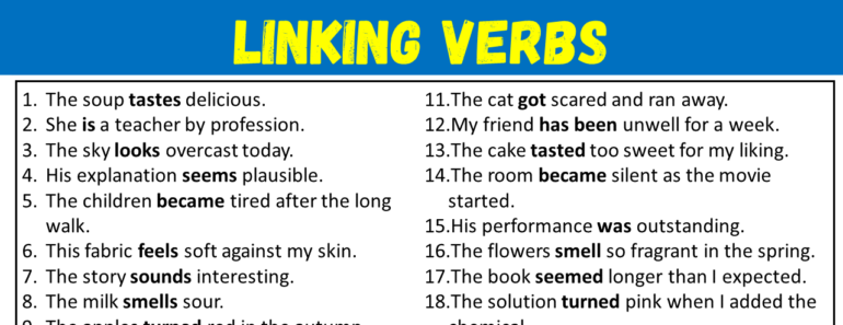 Linking Verbs: 100 Examples of Linking Verbs in Sentences