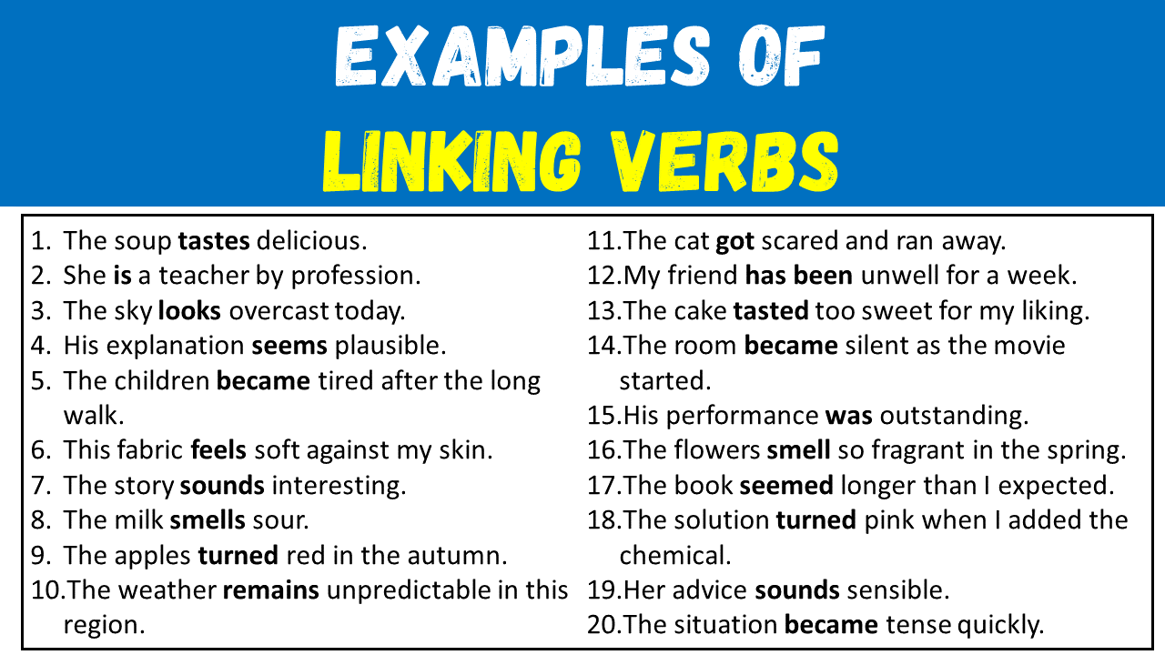 Linking Verbs: 100 Examples of Linking Verbs in Sentences - EngDic