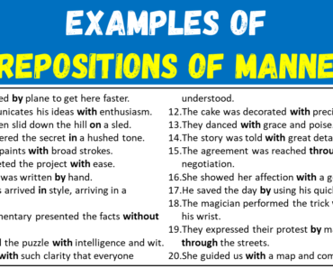 20 Examples of Prepositions of Manner