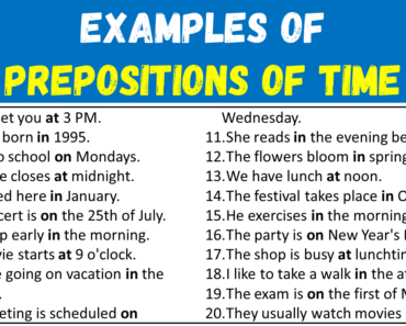 20 Examples of Prepositions of Time in Sentences