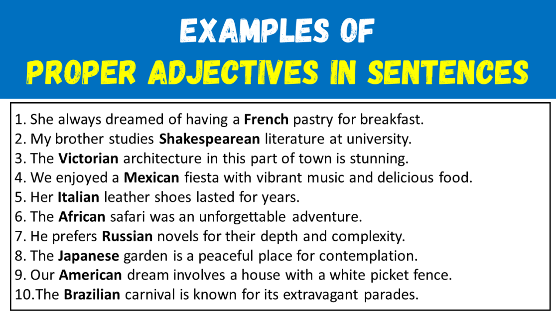 20 Examples of Proper Adjectives in Sentences - EngDic