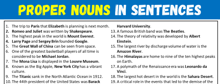 100 Examples of Proper Nouns in Sentences