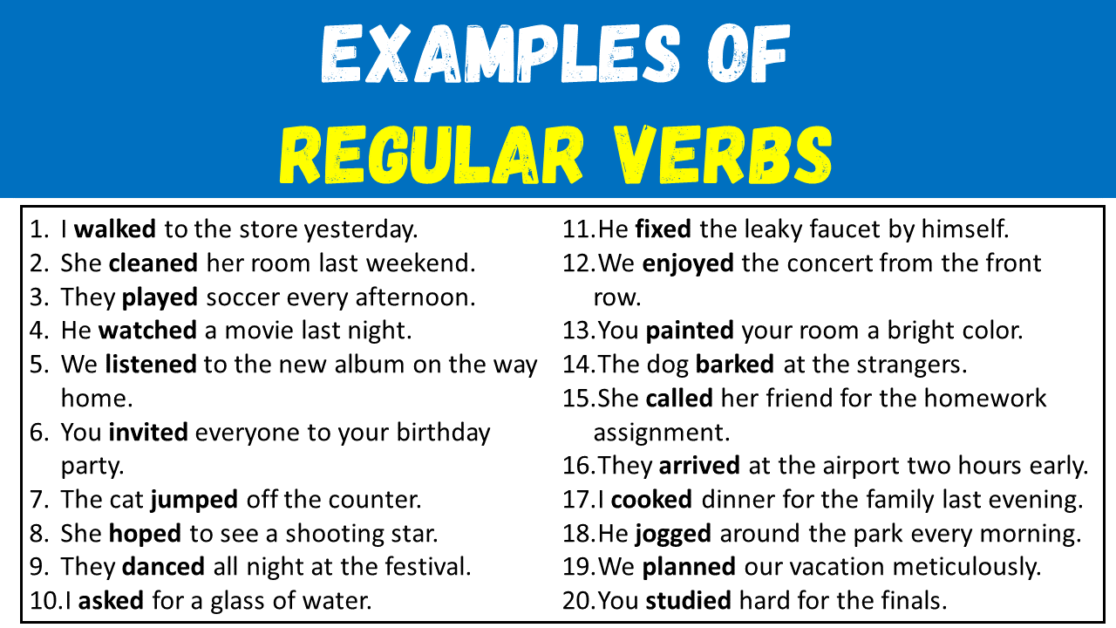 20 Examples of Regular Verbs in Sentences - EngDic