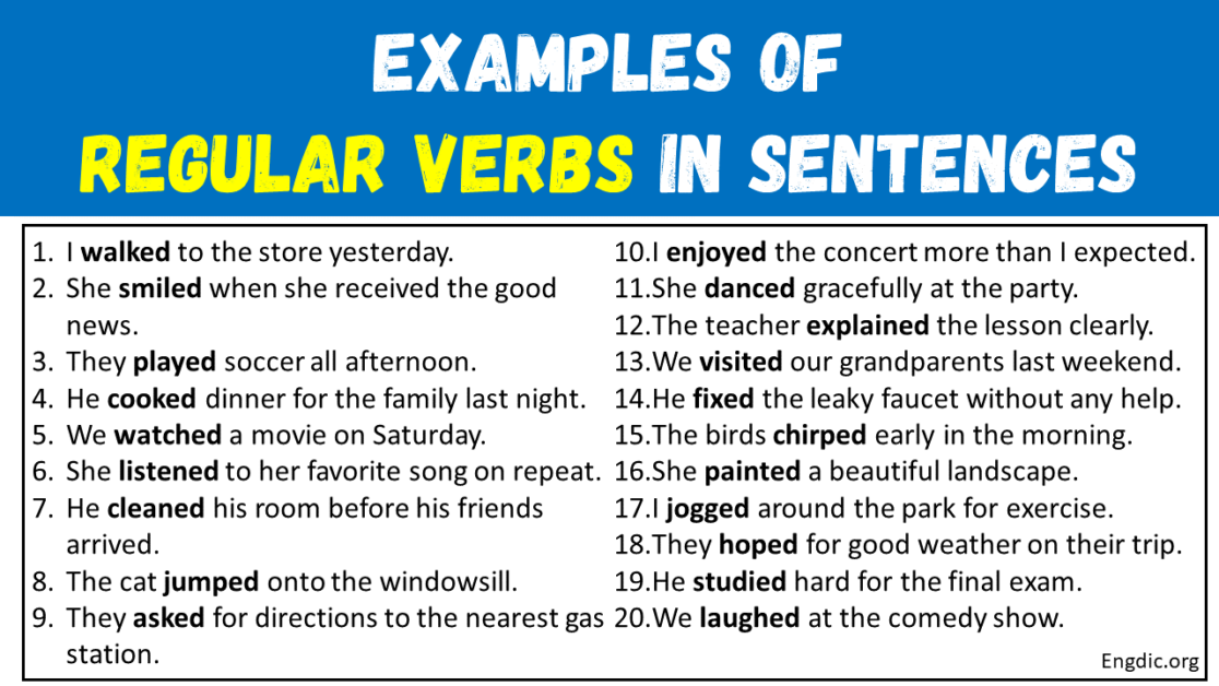 +100 Examples of Regular Verbs in Sentences - EngDic