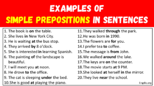 50 Examples of Simple Prepositions in Sentences - EngDic