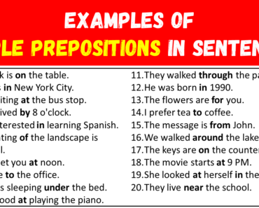 50 Examples of Simple Prepositions in Sentences