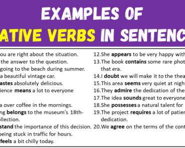 100 Examples of Stative Verbs in Sentences
