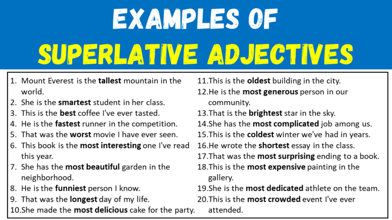 50 Examples of Superlative Adjectives in Sentences - EngDic