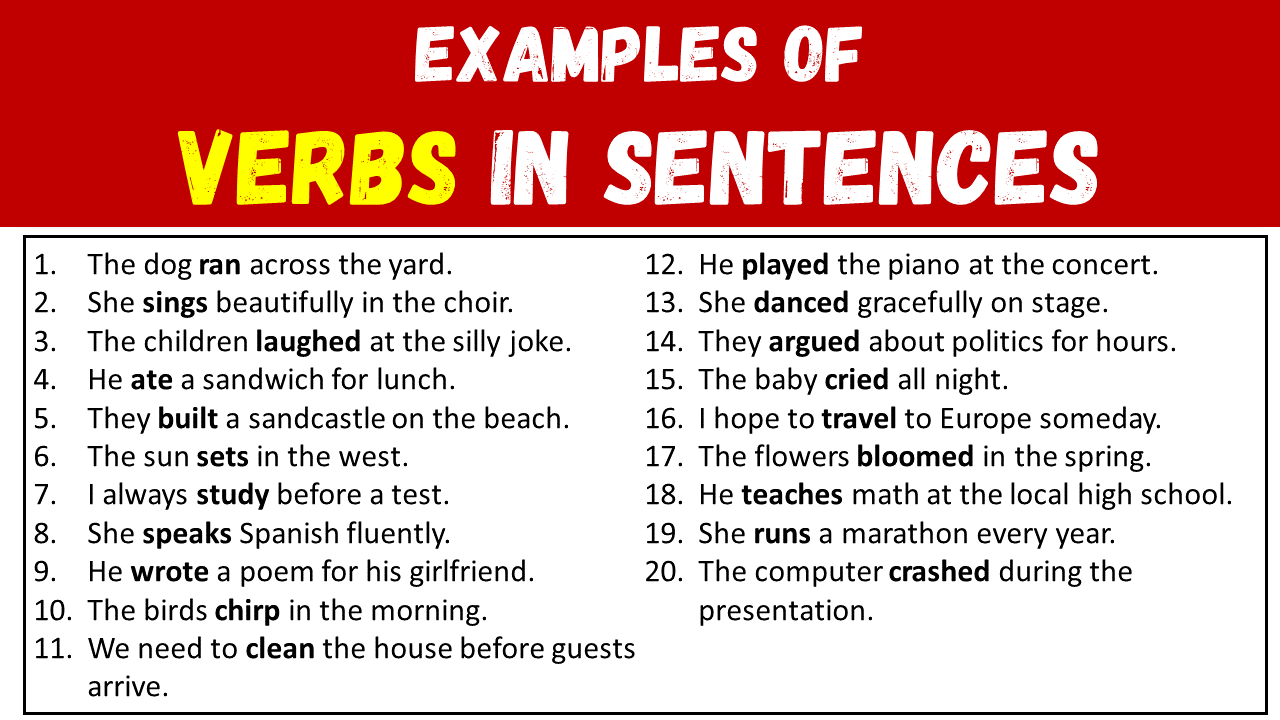 20 Examples of Verbs in Sentences - EngDic